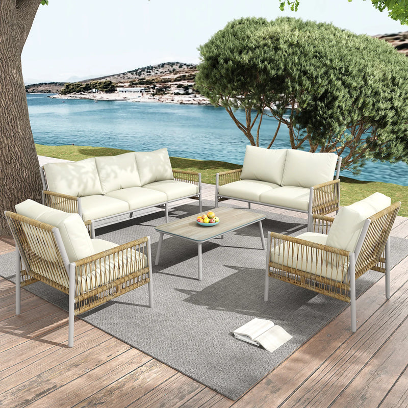 salon de jardin 7 places en rotin avec coussins amovibles