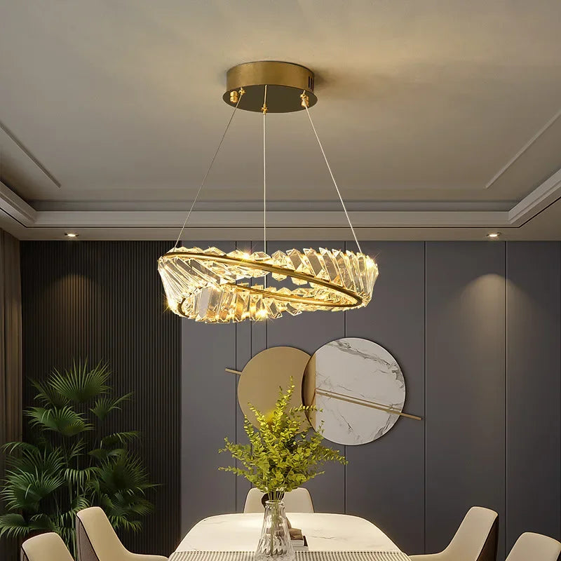 lustre led moderne en cristal k9 avec anneau irrégulier