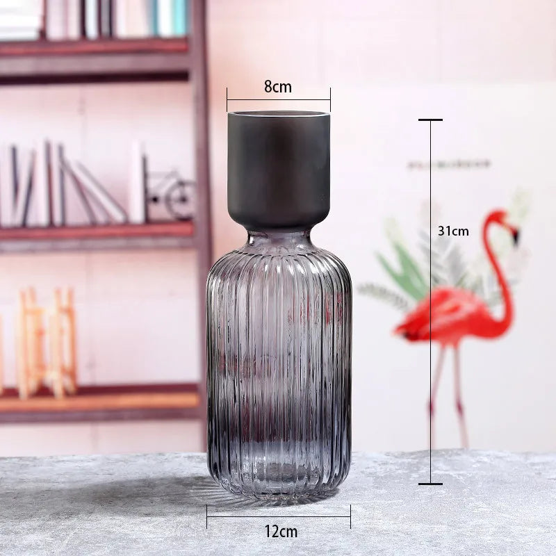 vase en verre dépoli à rayures pour décoration florale et hydroponique - vue 9 sur 12
