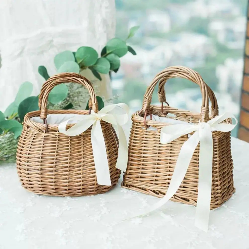 panier à fleurs en osier tissé à la main pour décoration rustique - vue 6 sur 7