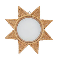 Rattan Woven Wall Mirror - Elegant 8-Point Star Shape, Portable HD Decorative Mirror for Parties &amp; Home Décor