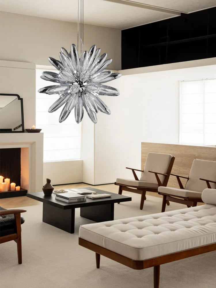 lustre à led design avec abat-jour en verre élégante finition brillante - vue 6 sur 12