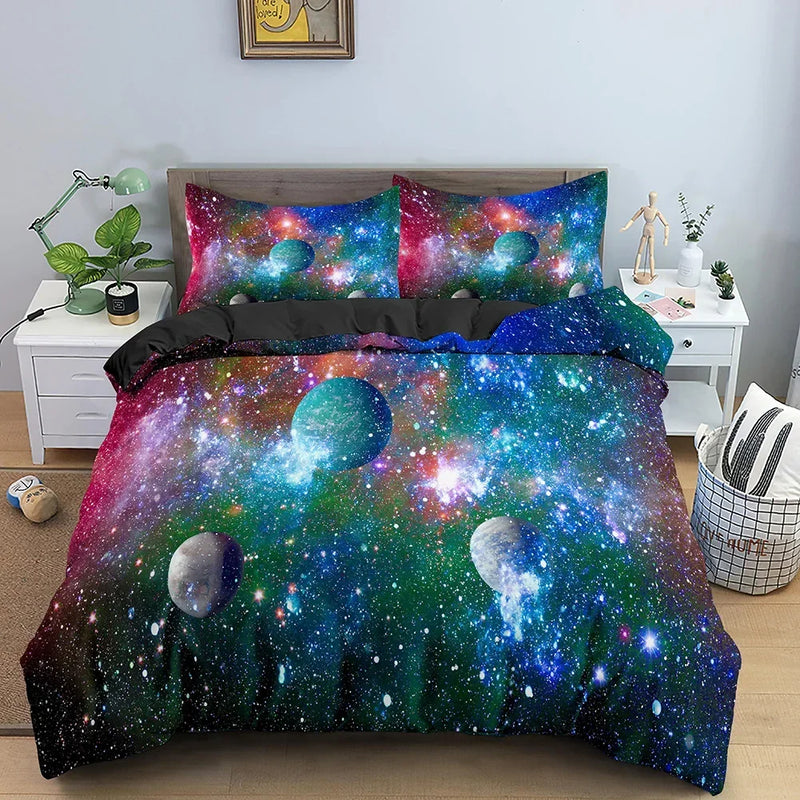 housse de couette galaxy space univers psychédélique taille queen