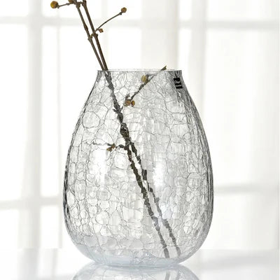 Light luxury handicraft ornaments, ice flower colored glass vase, large transparent glaze ware - vue 8 sur 11