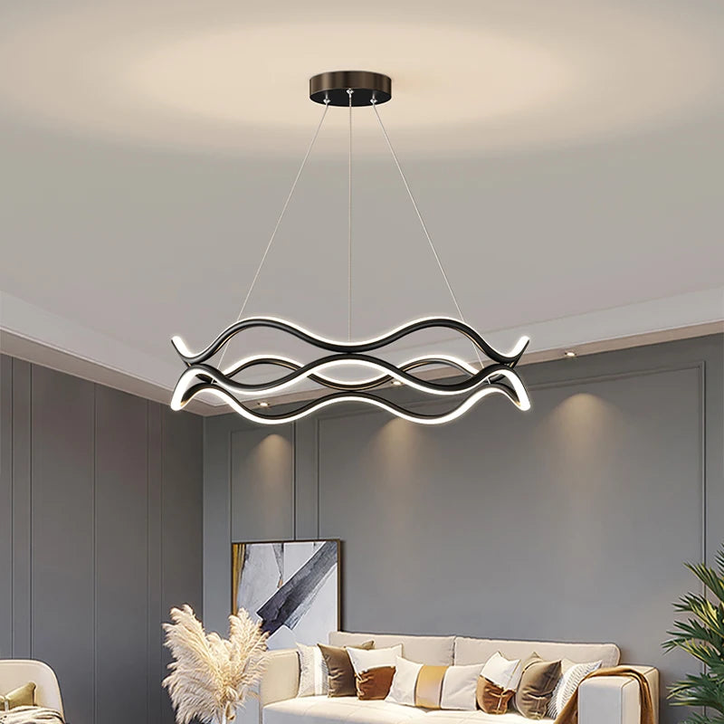 lustre design nordique ligne ondulée et lumière principale - vue 4 sur 10
