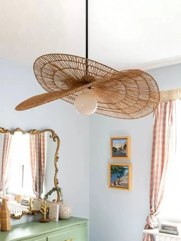 Wabi sabi style pendant light, rattan woven light, dining room home decoration, bedroom living room pendant light - vue 4 sur 15