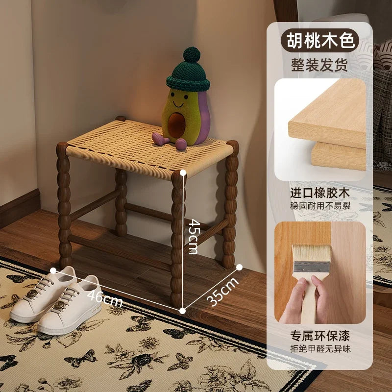 Creative Gourd Stool, French Woven Solid Wood Stool, Household Shoe Changing Stool, Living Room Sofa Side Shelf - vue 6 sur 13