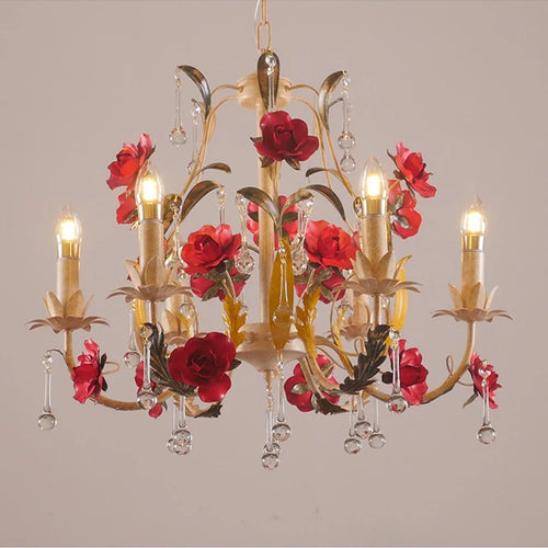 Lustre à fleur avec ampoules bougies - vue 2 sur 8