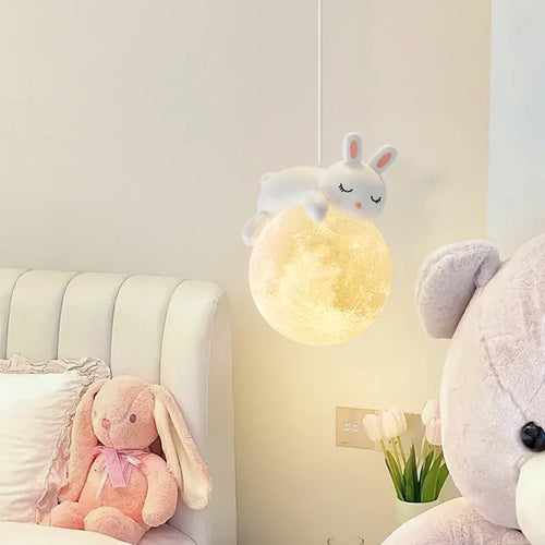 lustre led pour enfants avec ours blanc et lapin - vue 7 sur 14