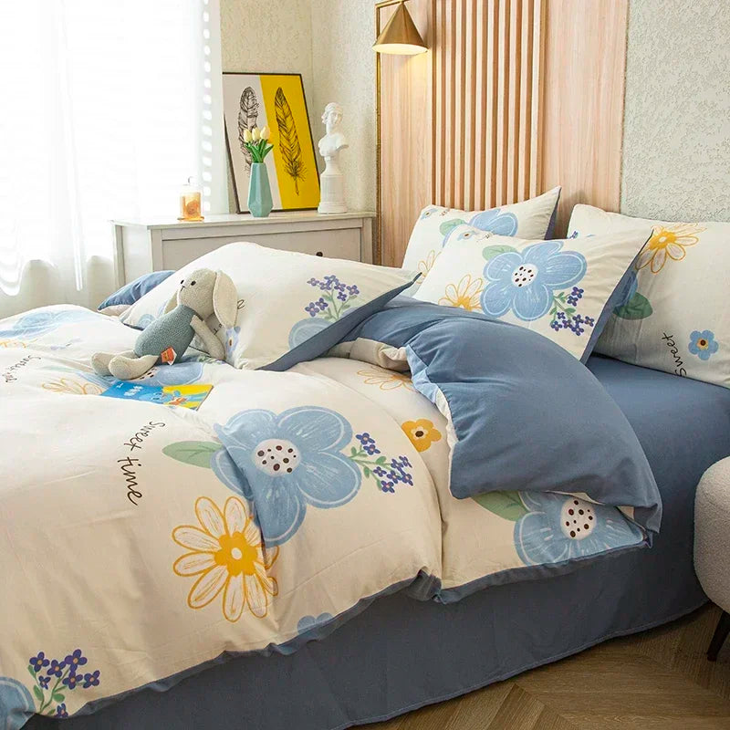 housse de couette imprimée fleurs en coton lavé