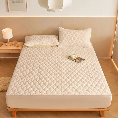 1PC Thicken Solid Color Checked Mattress Cover,Cotton-padded Breathable,Dust Proof,All SeasonsSuitable For The Bedroom, - vue 11 sur 10