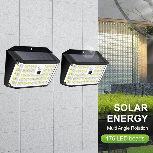 Lumières extérieures solaires 176 LED lumières d'inondation de capteur de mouvement actionnées solaires IP65 imperméabilisent la lampe de mur de 3 Modes pour la cour extérieure de porche - vue 2 sur 10
