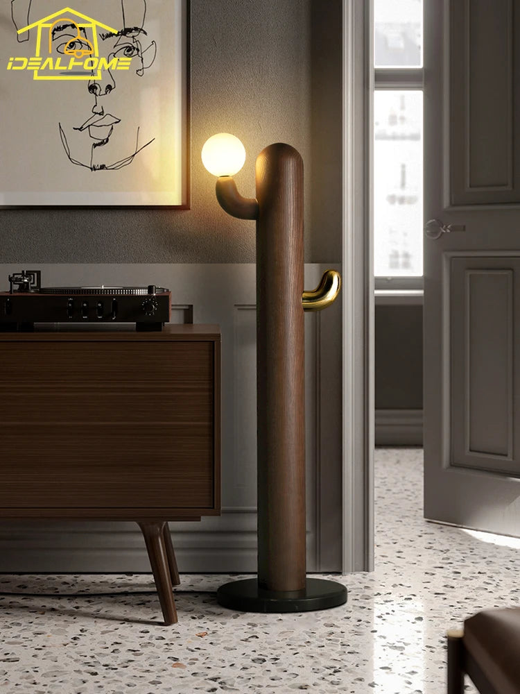lampadaire design en bois et cactus pour intérieur moderne - vue 4 sur 9