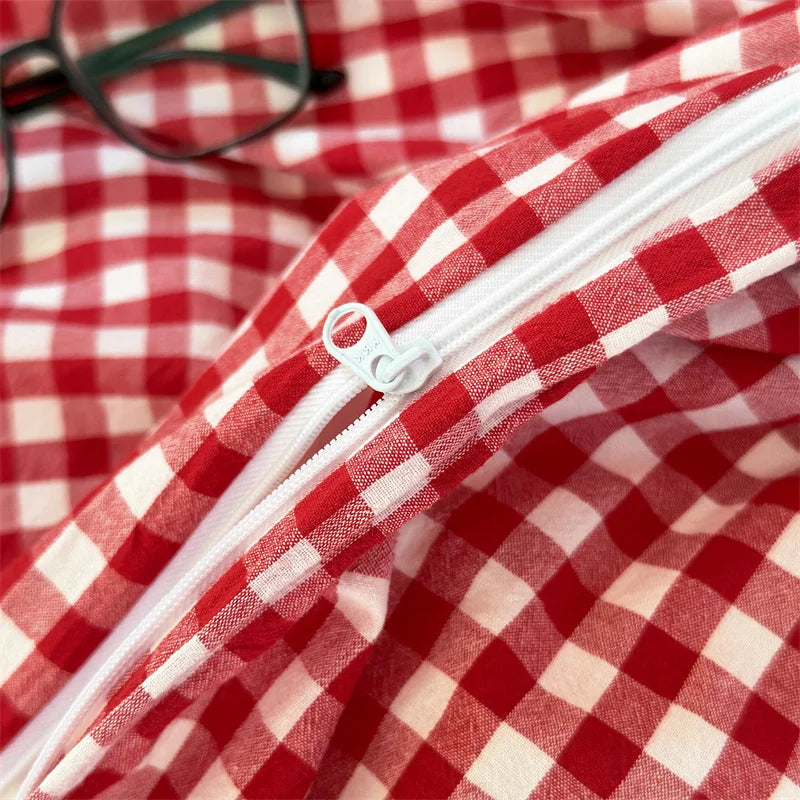 housse de couette en coton lavée à carreaux douce et confortable