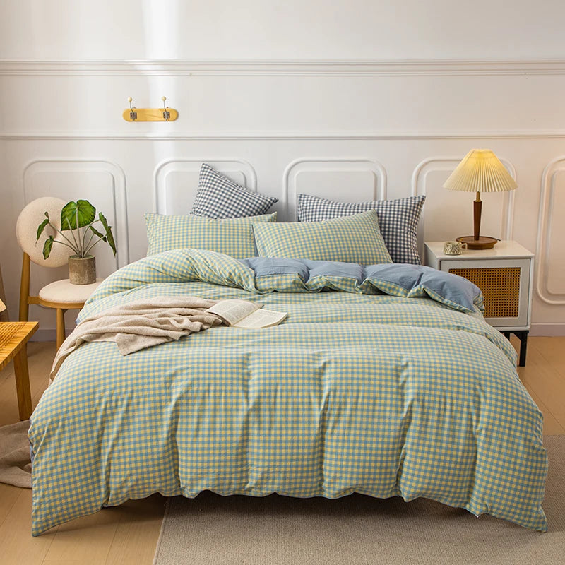 housse de couette en coton à carreaux pour lit double