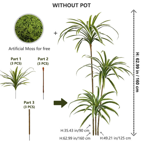 Set of 3 artificial dracaena plants for realistic decoration - vue 17 sur 20