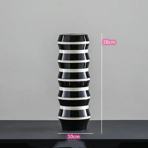 Black and White Striped Ceramic Vase, Flower Pot Decoration, Home and Living Room Decoration, Creative Geometric Striped Vase - vue 19 sur 18