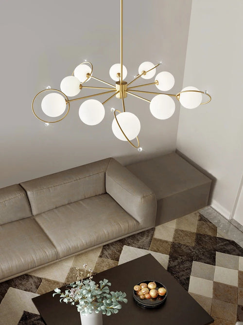 Modern copper chandelier with minimalist decorative glass - vue 5 sur 9