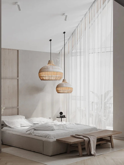 Vigne tissage rétro lustres rural salon de thé salon chambre chez l'habitant tissé à la main suspension LED luminaires lustre