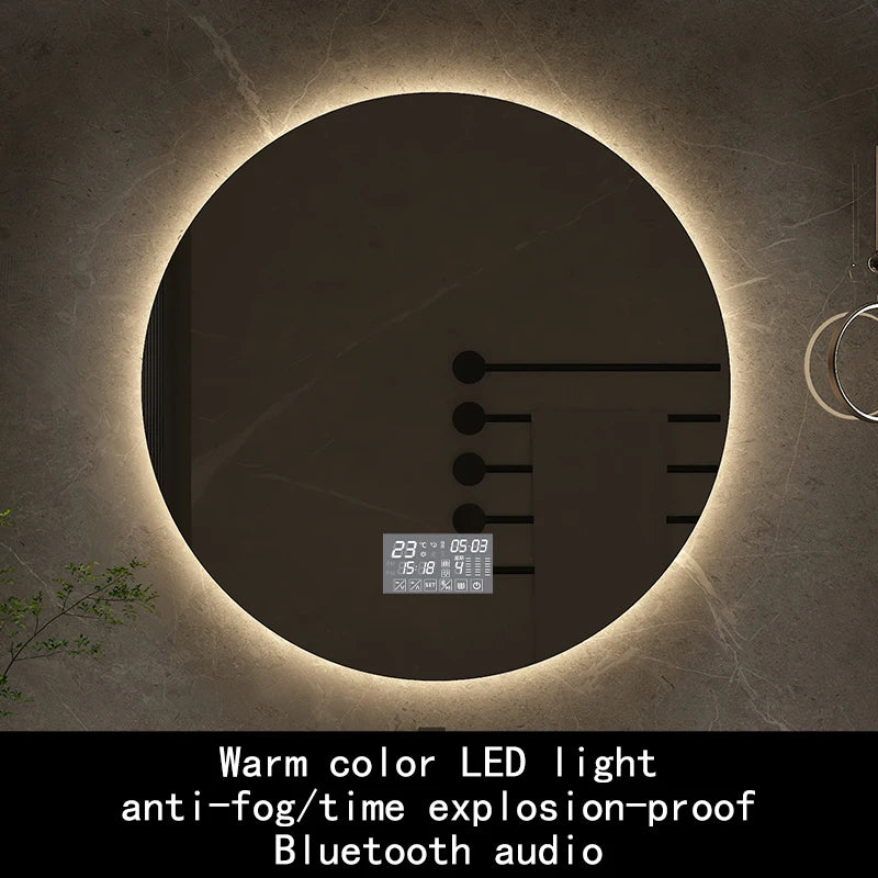 miroir rond avec rétroéclairage réglable et antibuée décoratif - vue 14 sur 24