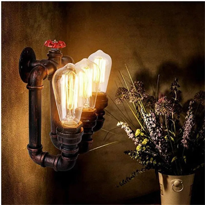 applique murale vintage industrielle avec valve et tuyau d'eau décorative