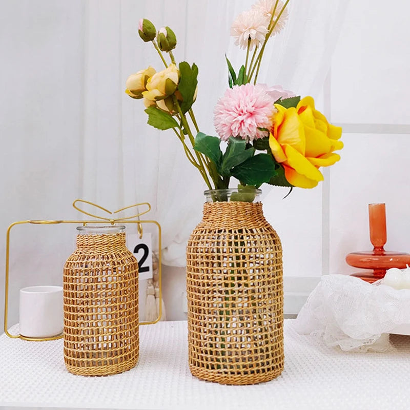 vase en rotin tissé pour fleurs séchées décoration rétro - vue 6 sur 8