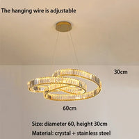 Modern postmodern luxury minimalist nordic crystal LED chandelier for living room or villa, circular ring