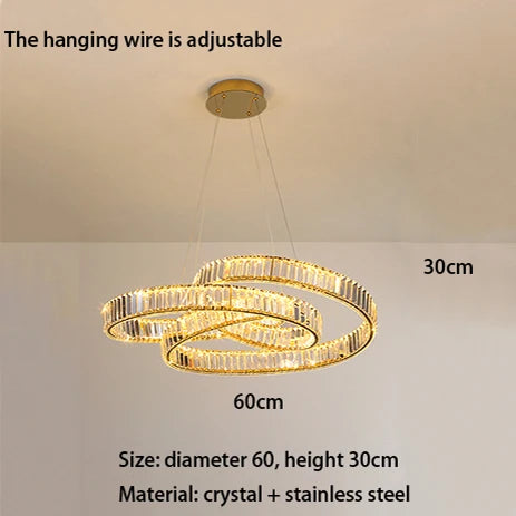 Modern postmodern luxury minimalist nordic crystal LED chandelier for living room or villa, circular ring