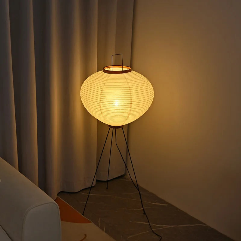 Nordic LED Japanese wabi sabi handmade rice paper floor lamp vintage living room bedroom home bedside standing table light - vue 3 sur 8