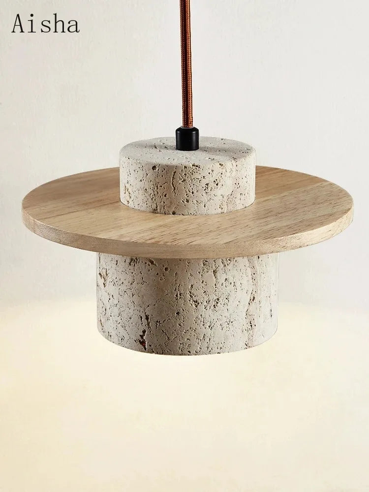 suspension japonaise en bois et pierre pour décoration intérieure - vue 5 sur 8
