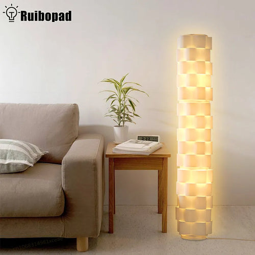 Lampadaire LED design moderne tissu blanc - vue 3 sur 6