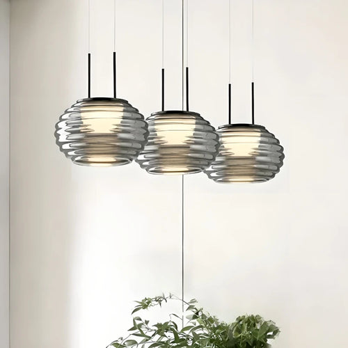 Modern nordic striped glass LED chandelier - vue 4 sur 7