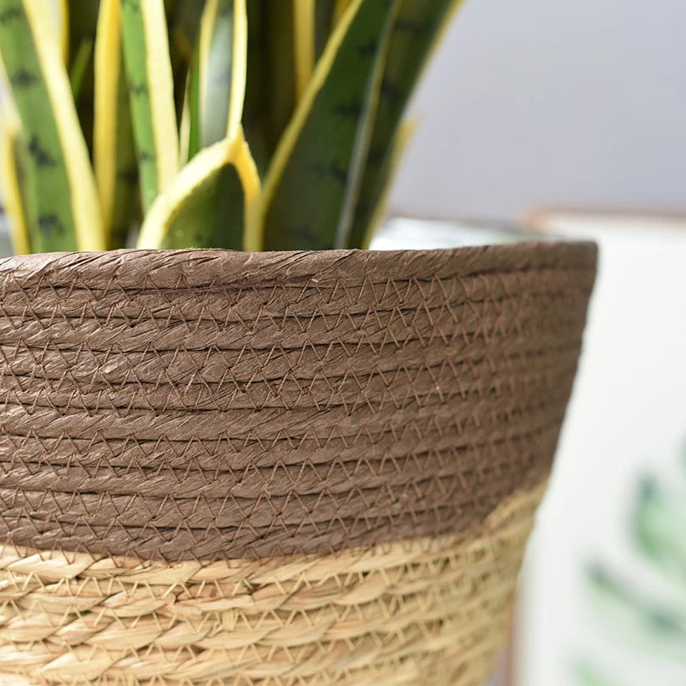 panier en jonc de mer jardinière tissée à la main décoratif pour la maison - vue 5 sur 8