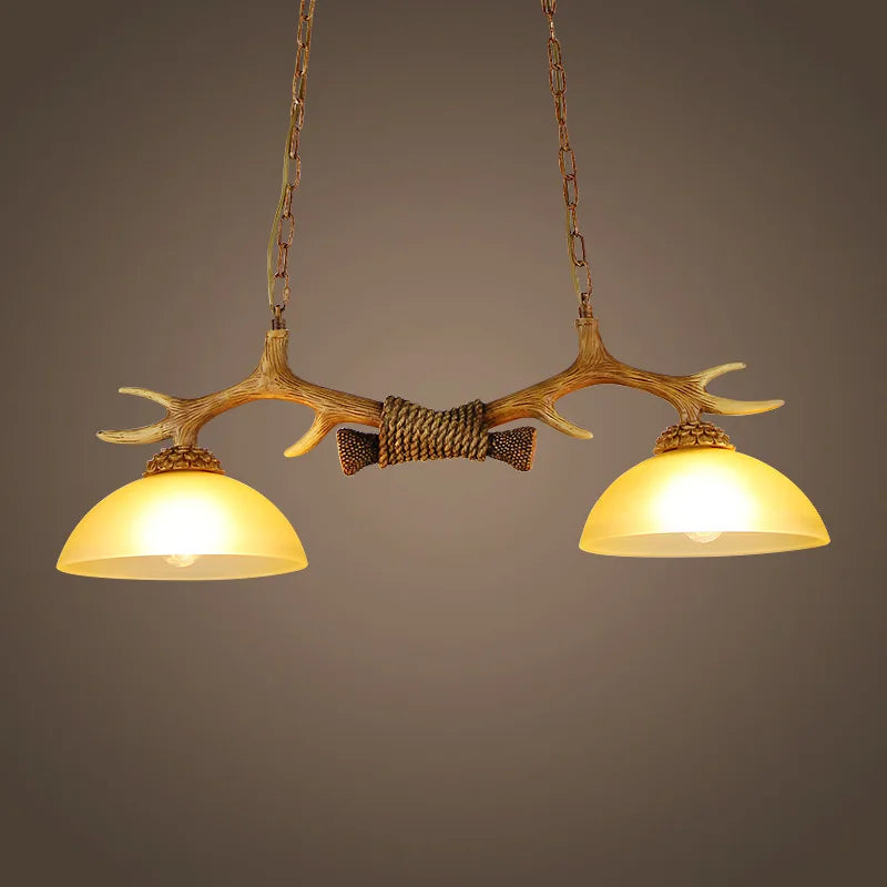 lustre rétro double bois résine suspension led loft café - vue 7 sur 7
