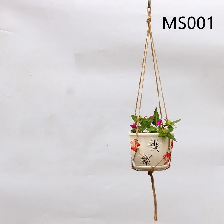 panier suspendu en corde de chanvre pour plantes décoratives - vue 12 sur 16
