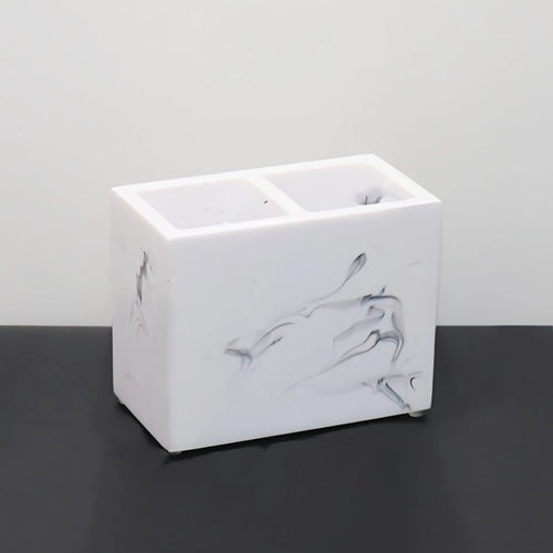 1pc Marble Effect Resin Toothbrush Holder, Luxury Nordic Style Toothbrush Stand, Multi-Compartment Bathroom Organizer, Elegant - vue 10 sur 9