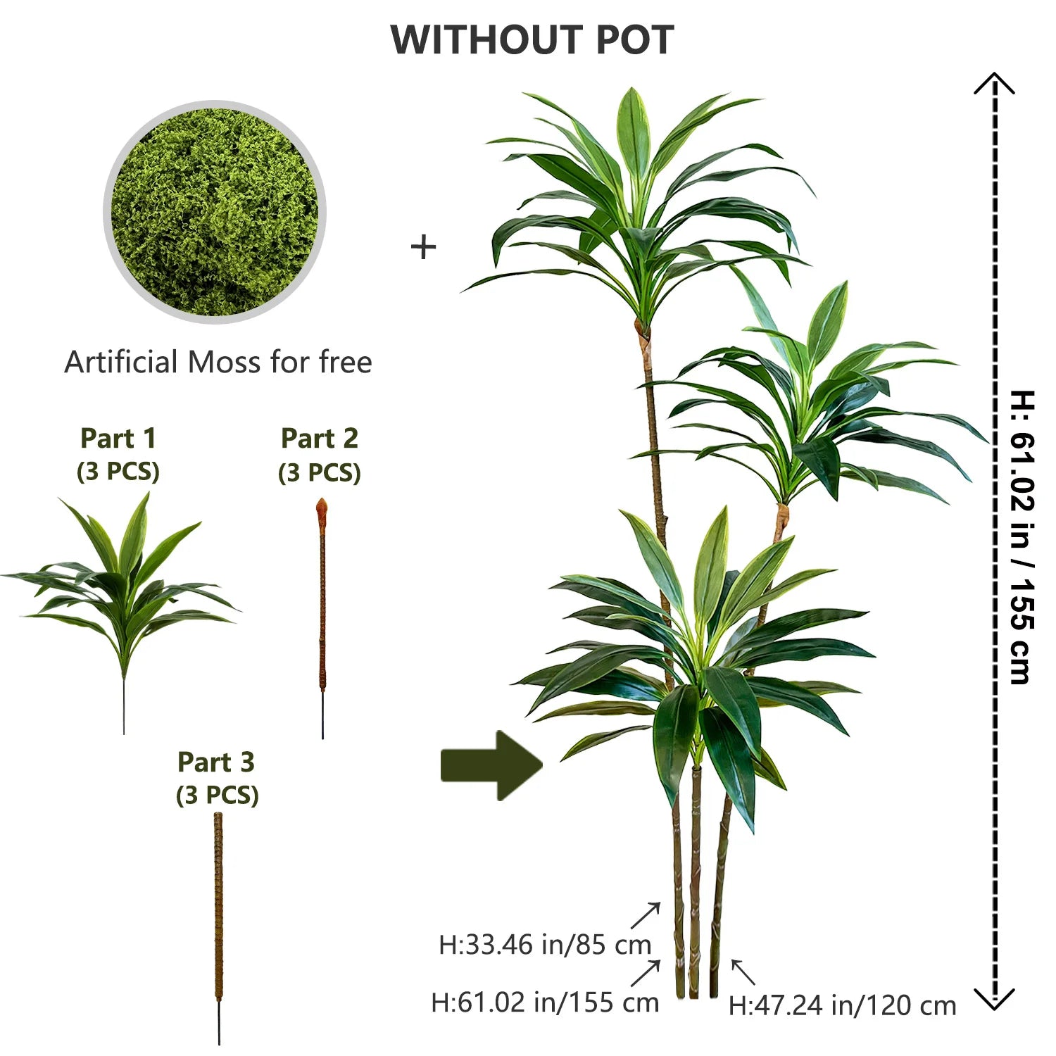 Set of 3 artificial dracaena plants for realistic decoration - vue 14 sur 20
