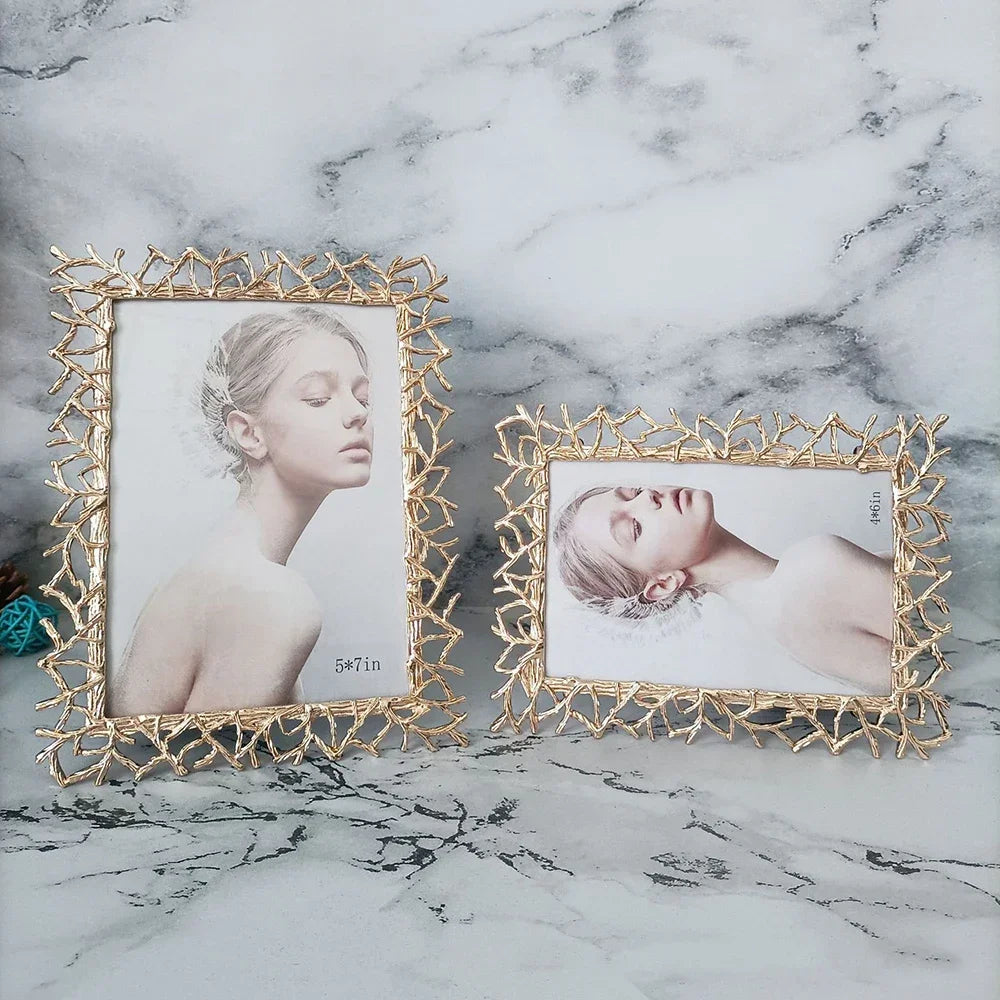 Golden Silver Art Photo Frame,Desktop Photo Display Ornaments,Bedroom Portrait Decor,Exquisite Creative Branch,Metal Photo Frame - vue 3 sur 8