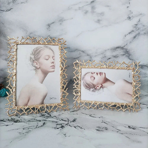 Golden Silver Art Photo Frame,Desktop Photo Display Ornaments,Bedroom Portrait Decor,Exquisite Creative Branch,Metal Photo Frame - vue 4 sur 8