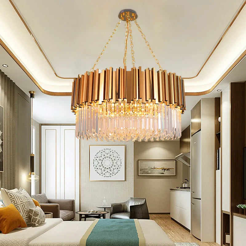 lustre de luxe moderne en cristal k9 à double couches