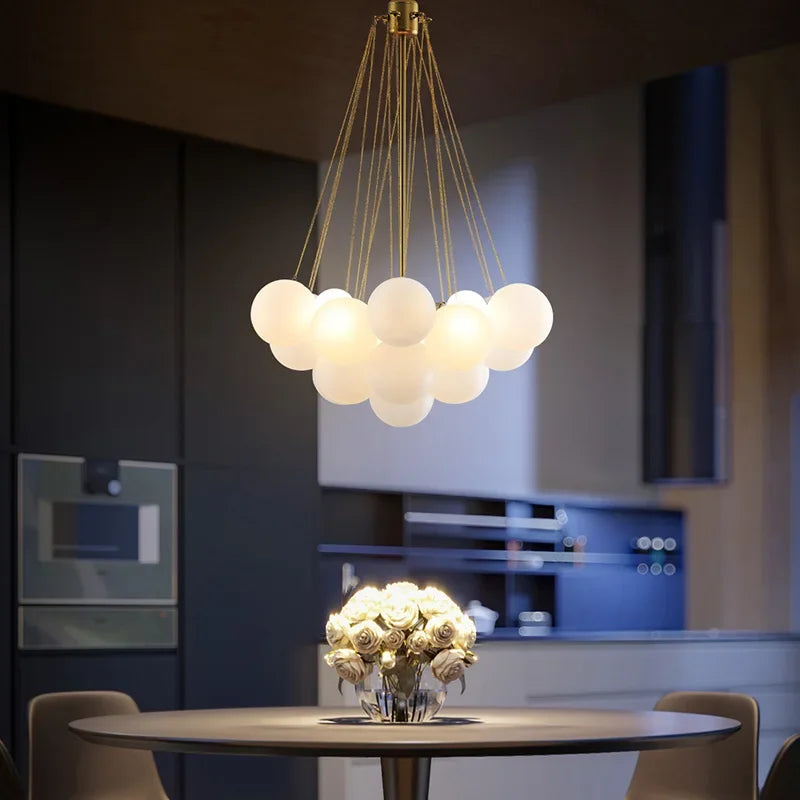 Boules de verre blanches modernes suspension lumières pour salle à manger salon chambre cafés Hall décor à la maison lustres intérieur Lustre Luminaire