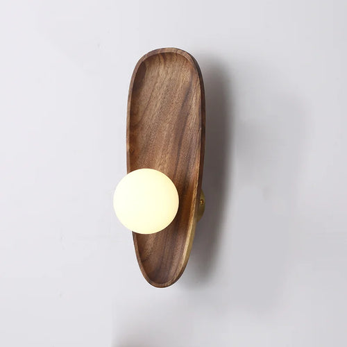 Natural wood wall light with vintage glass shade - vue 2 sur 8