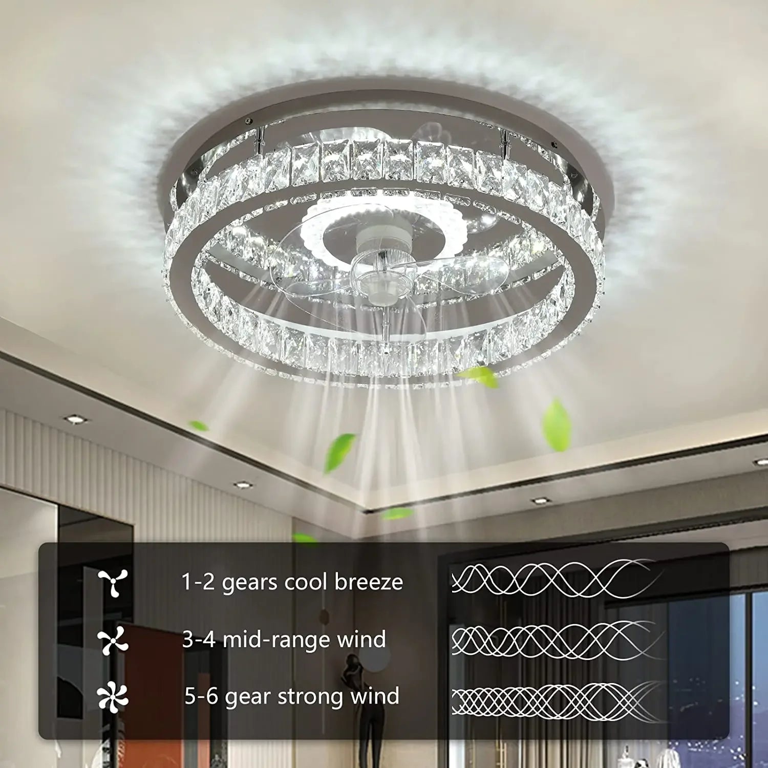 lustre ventilateur de plafond avec lumières et télécommande dimmable - vue 4 sur 7