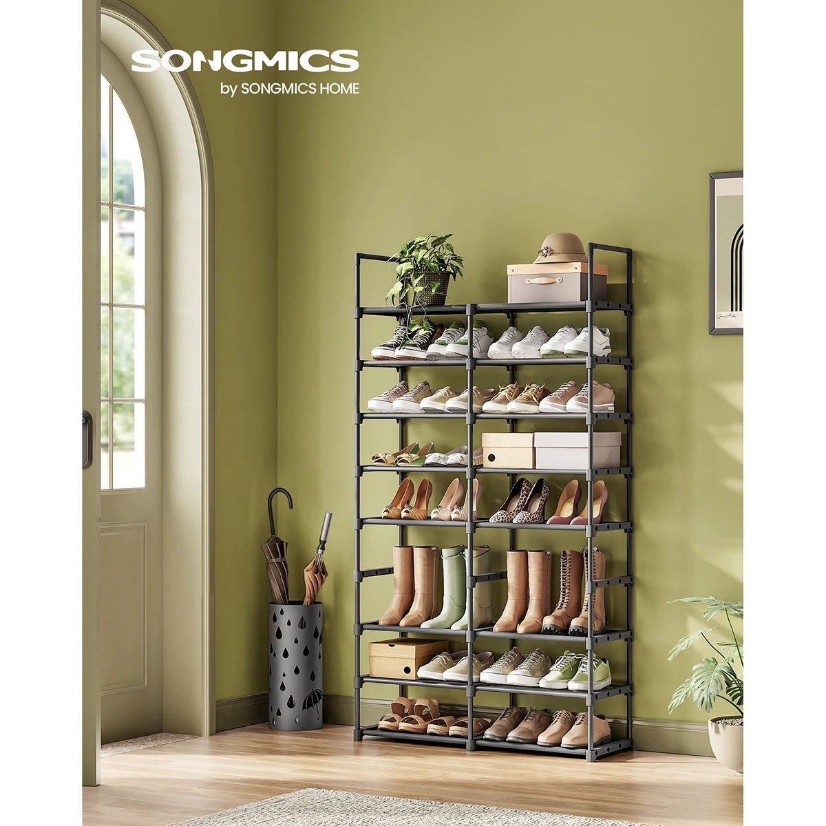 SONGMICS Adjustable Shoe Rack, 8-Tier Shoe Organizer, Shoe Storage Shelf, Steel Tubes and Non-Woven Fabric, Holds up to 32 Pairs