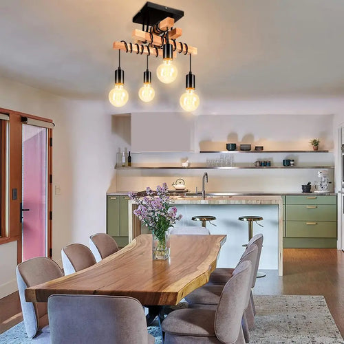 Vintage industriel bois plafond suspension lumières rétro Loft éclairage cuisine île suspension lampe Restaurant lustres Luminaire - vue 4 sur 7