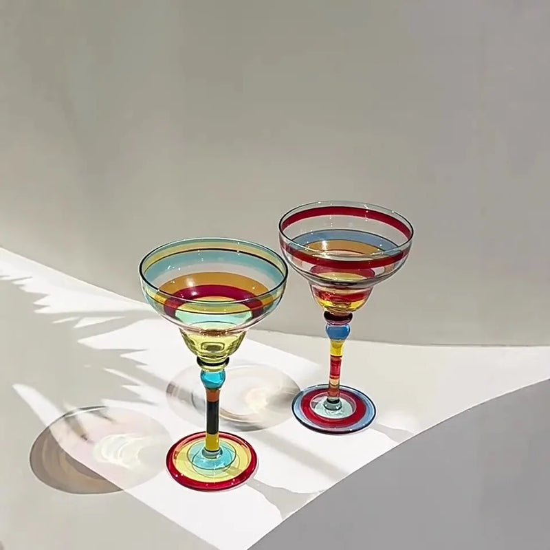 Verre cocktail margarita peint main motif flamant rayures