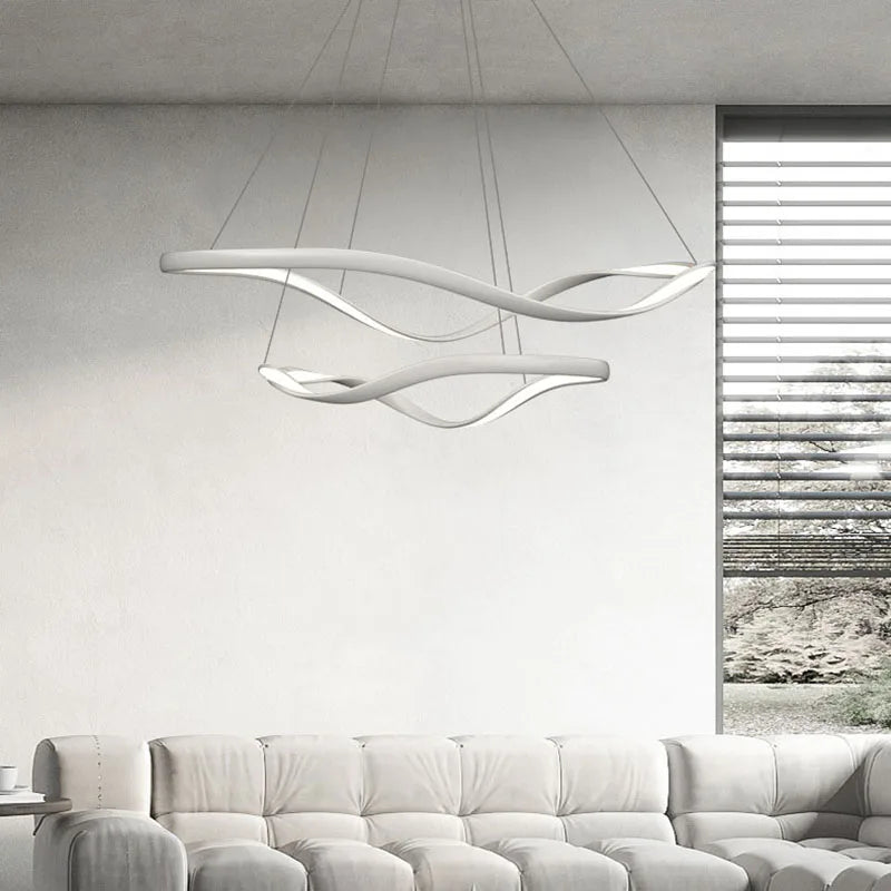 lustre led moderne aluminium anneau irrégulier simple réglable - vue 5 sur 21