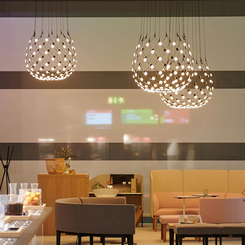 Lustre Designer italien Led nordique noir blanc salle à manger filet de pêche - vue 6 sur 10
