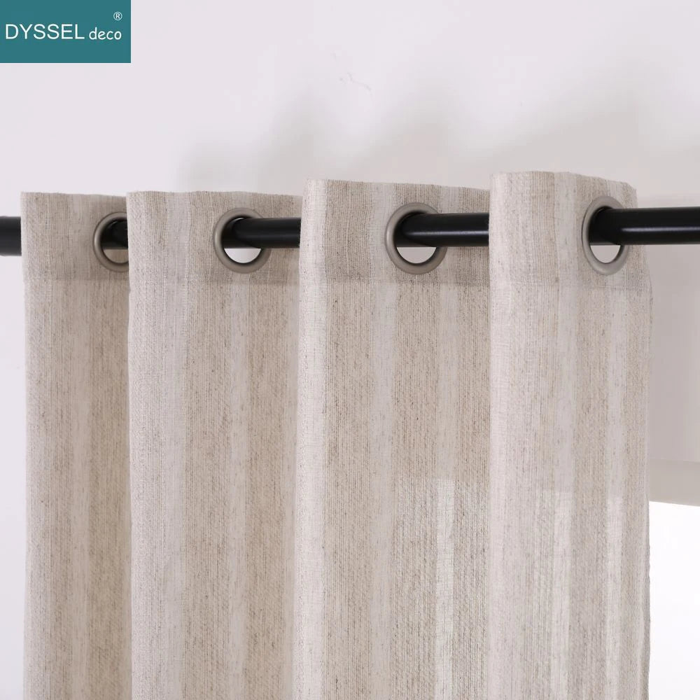 Rideau effet lin rayé style américain salon chambre - vue 7 sur 7