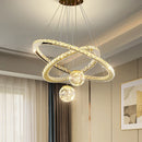 lustre led moderne en cristal doré anneau étoile boule de verre